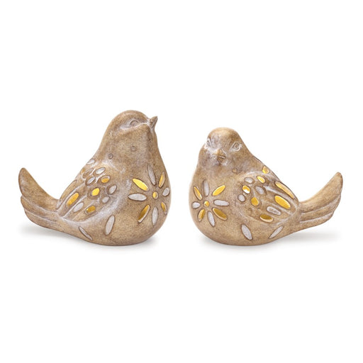Melrose International LED Bird Figurine, Set of 2, Beige - 92669DS