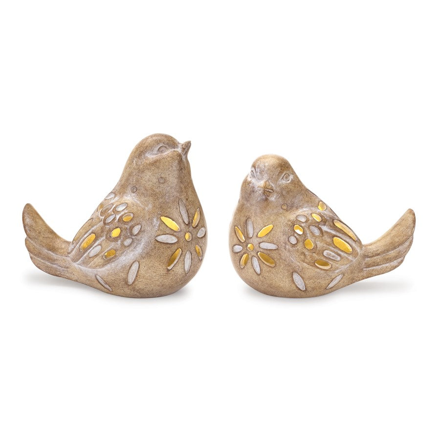 Melrose International LED Bird Figurine, Set of 2, Beige - 92669DS