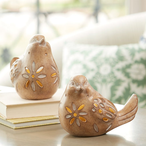 Melrose International LED Bird Figurine, Set of 2, Beige