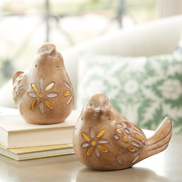Melrose International LED Bird Figurine, Set of 2, Beige