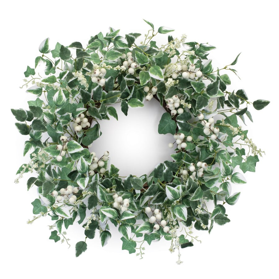 Melrose International Mixed Foliage/Berry Wreath 23"D, Green/White - 92681DS