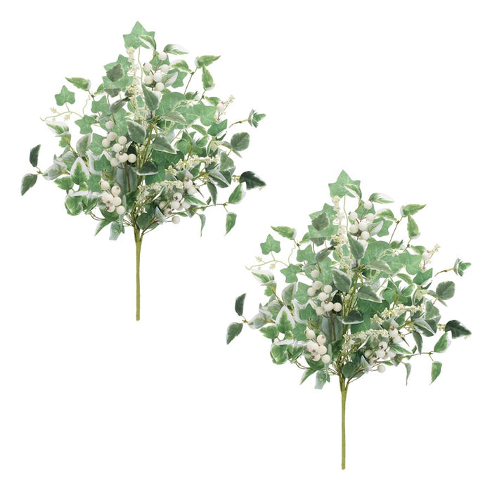 Melrose Mixed Ivy Foliage Berry Bush, Set of 2, Green/White