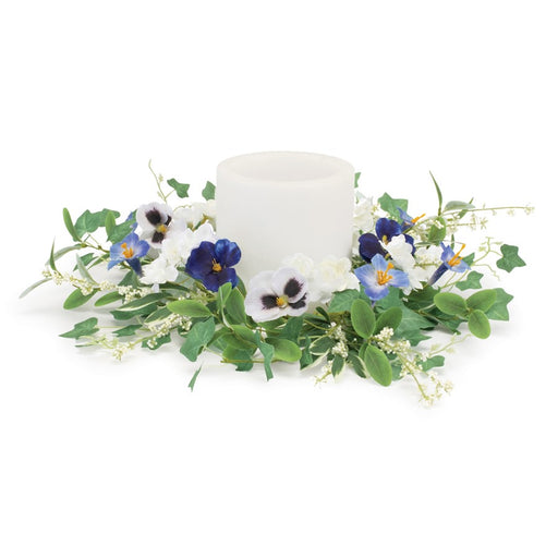 Melrose Int. Mixed Petunia Pansy Candle Ring 16", Green/White - 92690DS