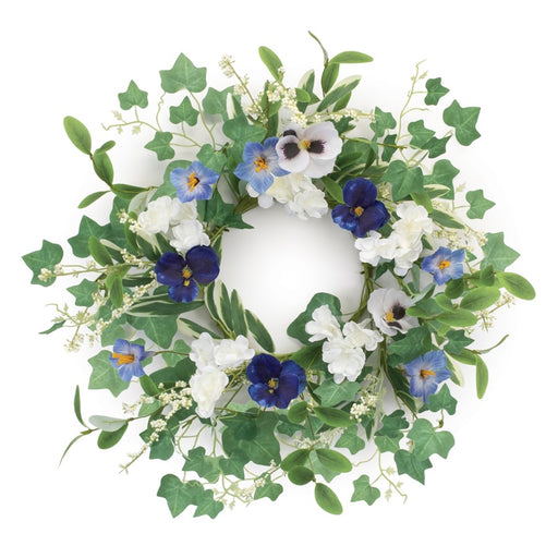 Melrose Int. Mixed Petunia Pansy Candle Ring 16", Green/White