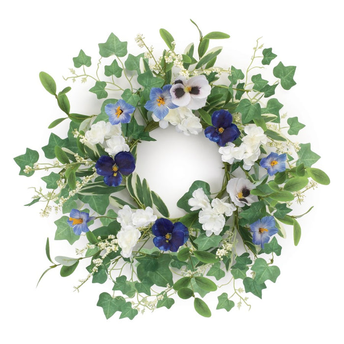 Melrose Int. Mixed Petunia Pansy Candle Ring 16", Green/White
