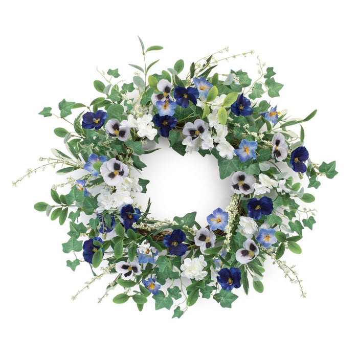 Melrose Mixed Petunia Pansy Floral Wreath 22"D, Blue Green - 92692DS
