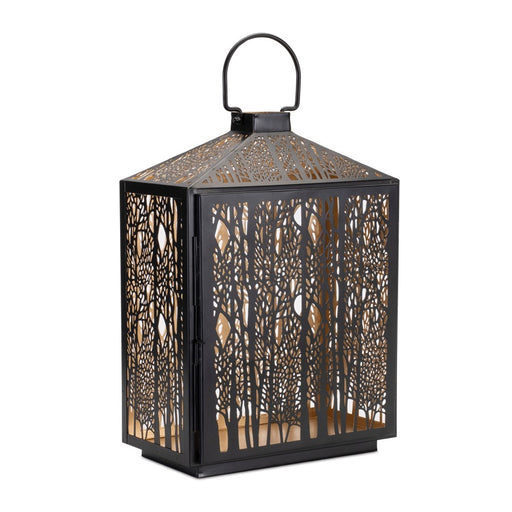 Melrose Forest Cut Metal Lantern/Gold Accent 16"H, Black/Gold - 92693DS