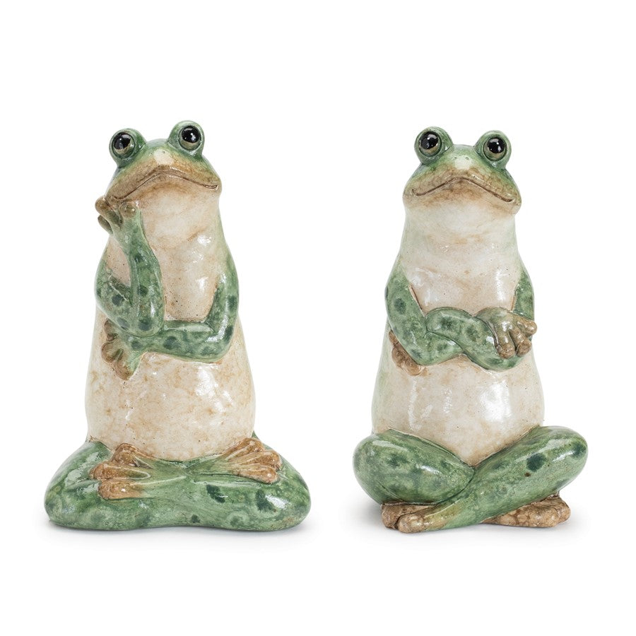 Melrose Ceramic Garden Frog Statue (Set of 2), Green/Beige - 92695DS