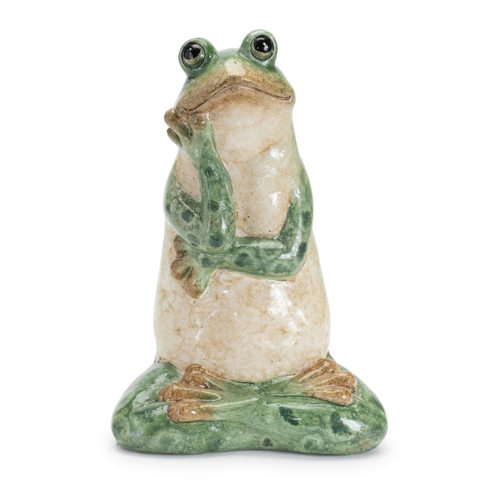 Melrose Ceramic Garden Frog Statue (Set of 2), Green/Beige