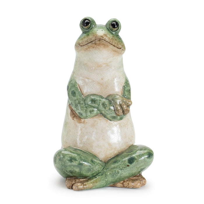 Melrose Ceramic Garden Frog Statue (Set of 2), Green/Beige