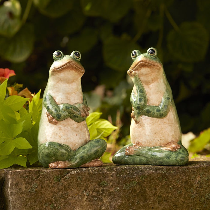 Melrose Int. Ceramic Garden Frog Statue, Set of 2, Green/Beige