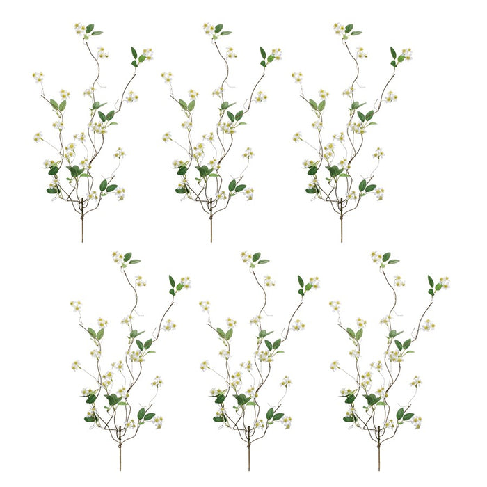 Melrose Mini Floral Twig Branch (Set of 6), White/Green