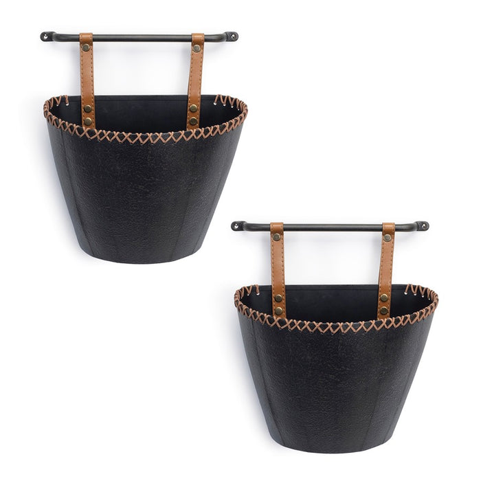 Melrose International Iron Metal Wall Pocket, Set of 2, Black/Brown