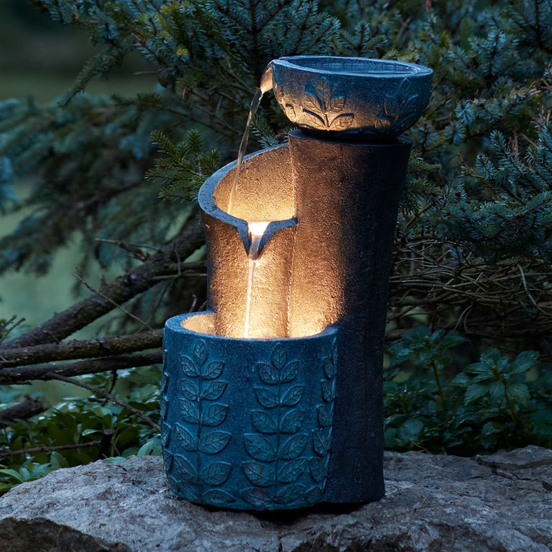 Melrose International Cascading Leaf Bowl Founta, 19.5"H, Blue/Grey