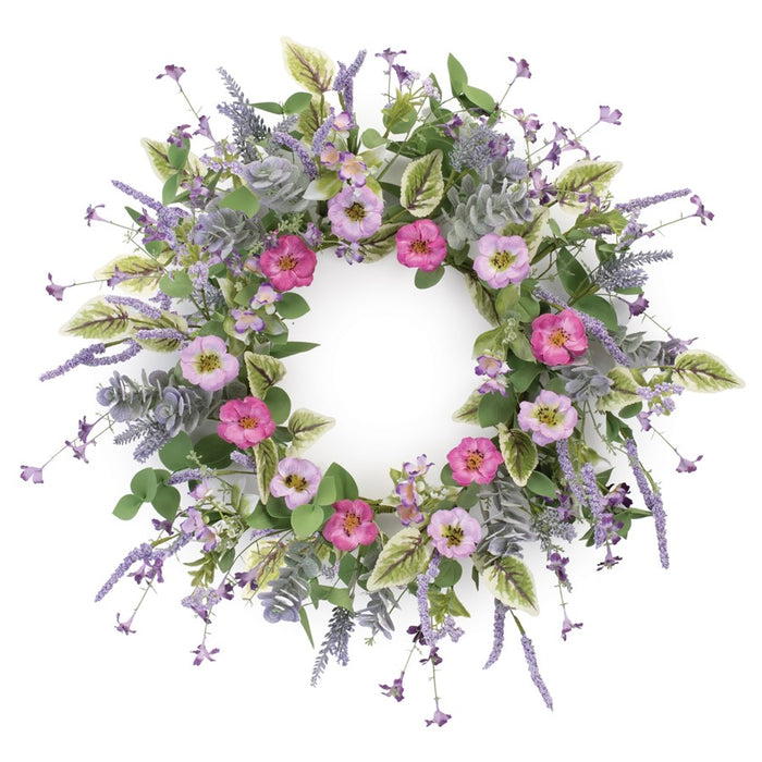 Melrose International Mixed Lavender Floral Wreath 22"D, Green/Purple - 92760DS