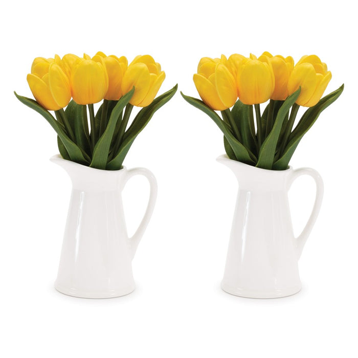 Melrose Int. Tulip Floral Pitcher Vase, Set of 2, Yellow/Green