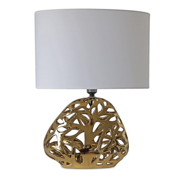 Melrose International Abstract Cut Metal Table Lamp 20.5"H, Gold/White - 92793DS