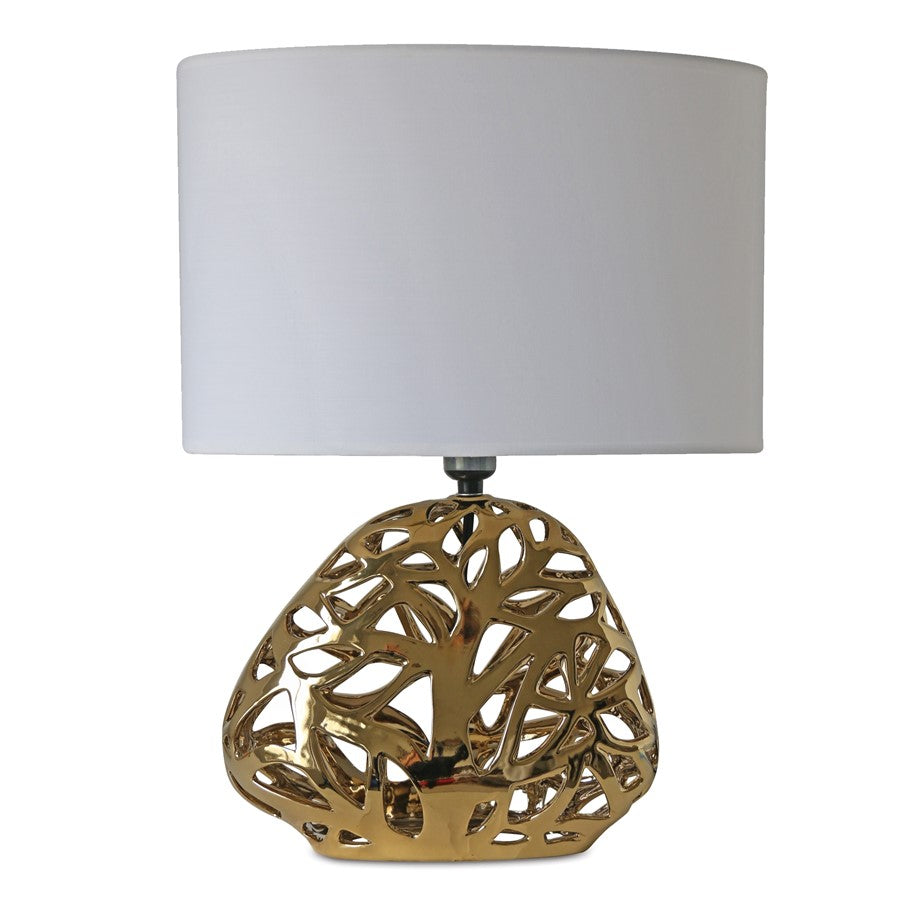 Melrose International Abstract Cut Metal Table Lamp 20.5"H, Gold/White - 92793DS