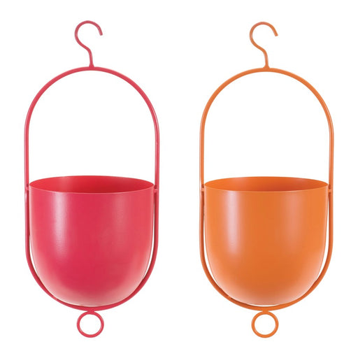 Melrose Iron Metal Hanging Garden Planter, Set of 2, Pink/Orange - 92795DS
