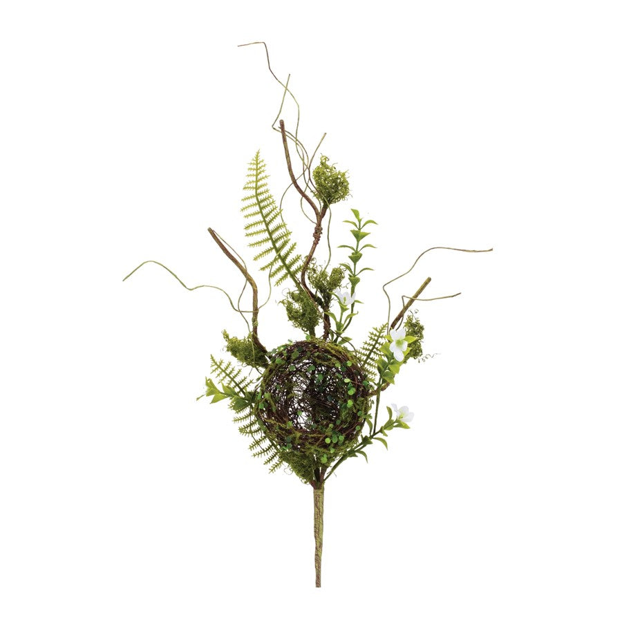 Melrose International Bird Nest Twig Spray, Set of 2, Green/Brown - 92818DS