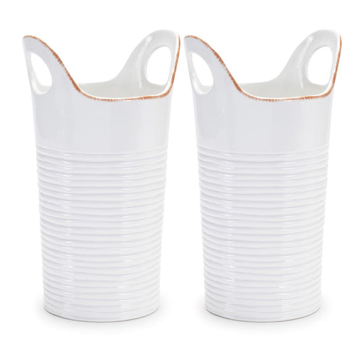 Melrose International Ceramic Bucket Vase, Set of 2, White/Beige