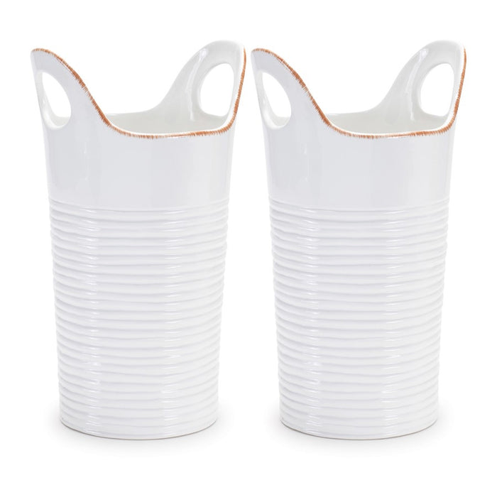 Melrose International Ceramic Bucket Vase, Set of 2, White/Beige