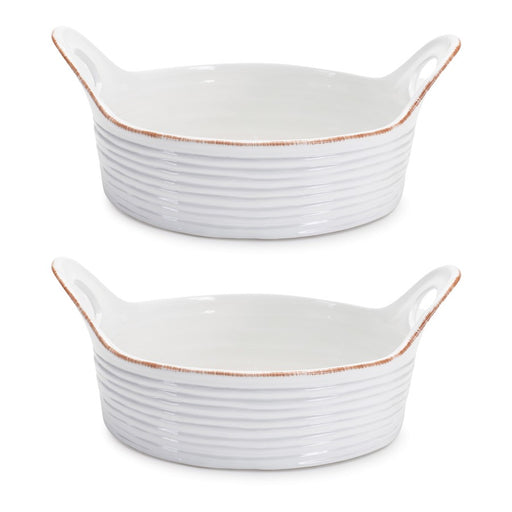 Melrose International Ceramic Bowl/Handles, Set of 2, White