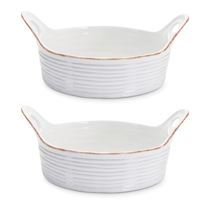 Melrose International Ceramic Bowl/Handles, Set of 2, White
