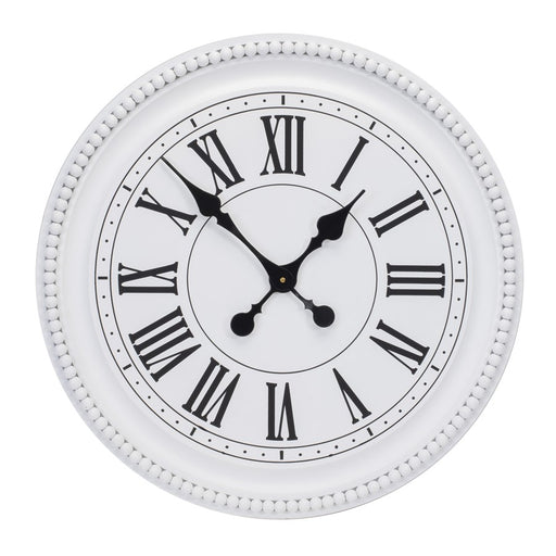 Melrose International Round Beaded Wood Wall Clock 23"D, White - 92841DS