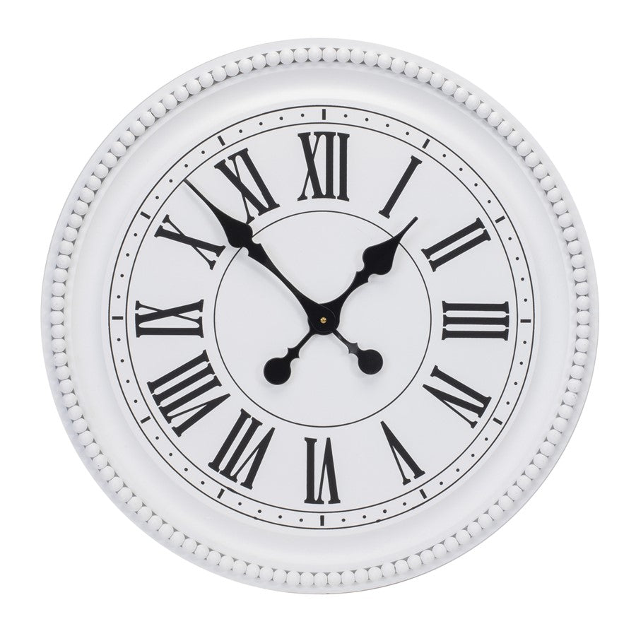 Melrose International Round Beaded Wood Wall Clock 23"D, White - 92841DS