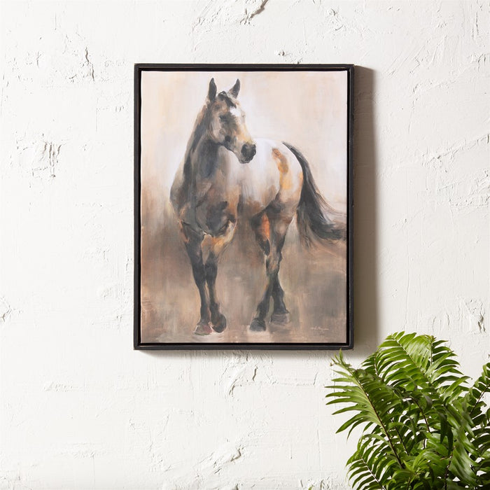 Melrose International Framed Horse Canvas Art 24"H, Black/Beige