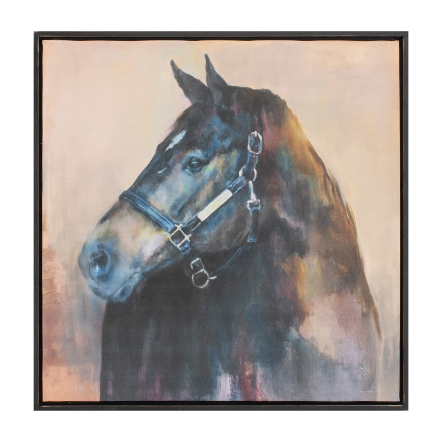 Melrose International Framed Horse Canvas Art 24"SQ, Black/Beige - 92844DS