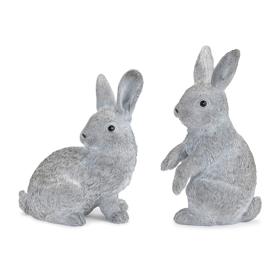 Melrose International Stone Garden Bunny Figurine, Set of 2, Grey - 92849DS