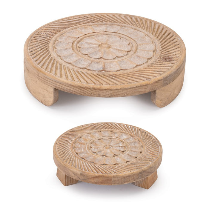 Melrose International Mandala Wood Riser Tray, Set of 2, Brown - 92868DS