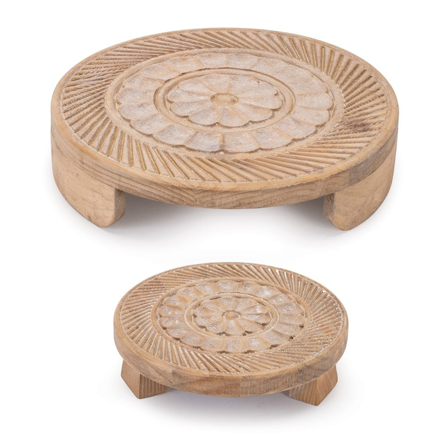 Melrose International Mandala Wood Riser Tray, Set of 2, Brown - 92868DS
