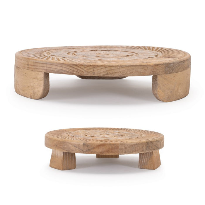 Melrose International Mandala Wood Riser Tray, Set of 2, Brown