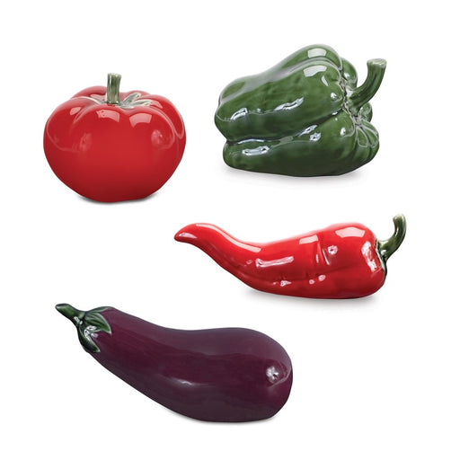 Melrose Ceramic Vegetable Decor, Set of 4, Red/Green/Purple - 92872DS