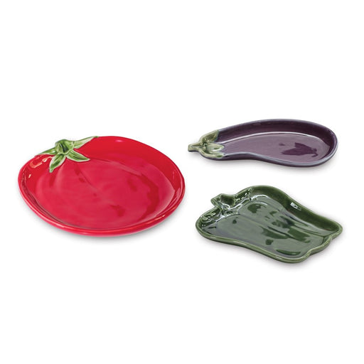 Melrose Ceramic Vegetable Plate, Set of 3, Red/Green/Purple - 92873DS