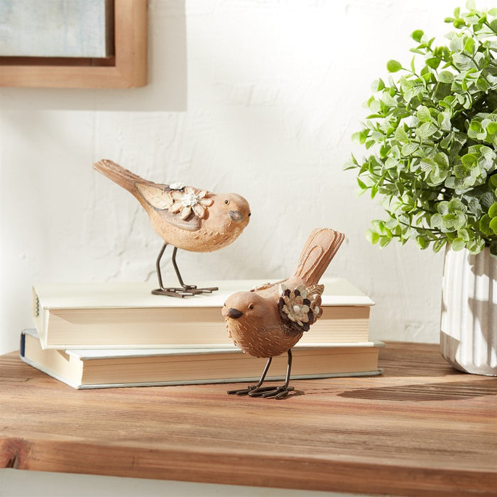 Melrose International Floral Bird Figurine, Set of 2, Beige/Black