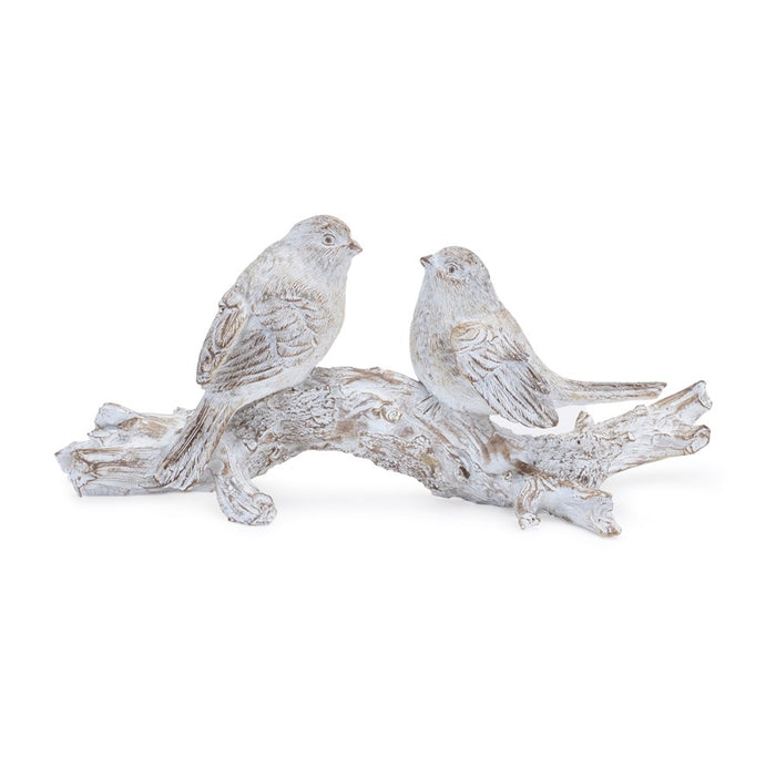 Melrose White Washed Birds on Branch Figurine 9.5"L, White/Brown - 92880DS