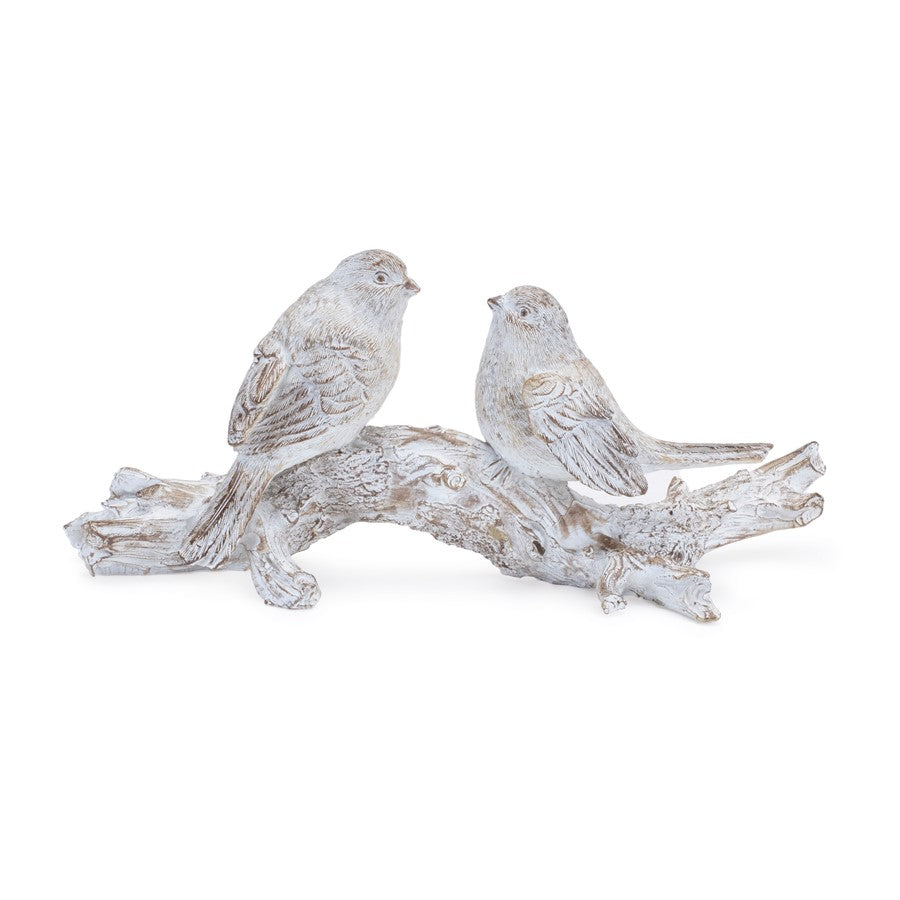 Melrose White Washed Birds on Branch Figurine 9.5"L, White/Brown - 92880DS