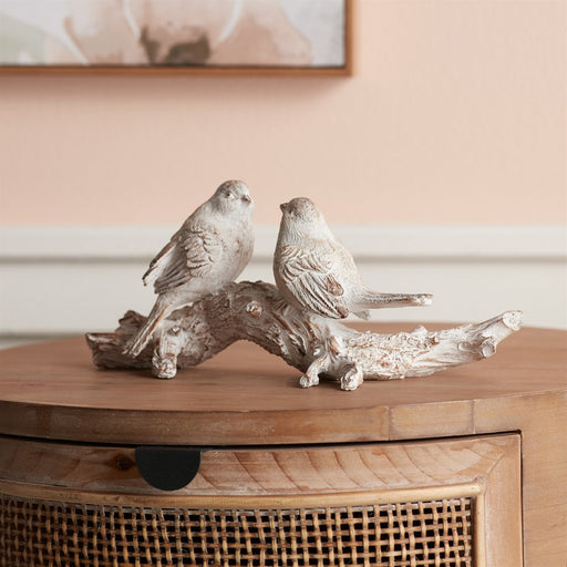Melrose White Washed Birds on Branch Figurine 9.5"L, White/Brown