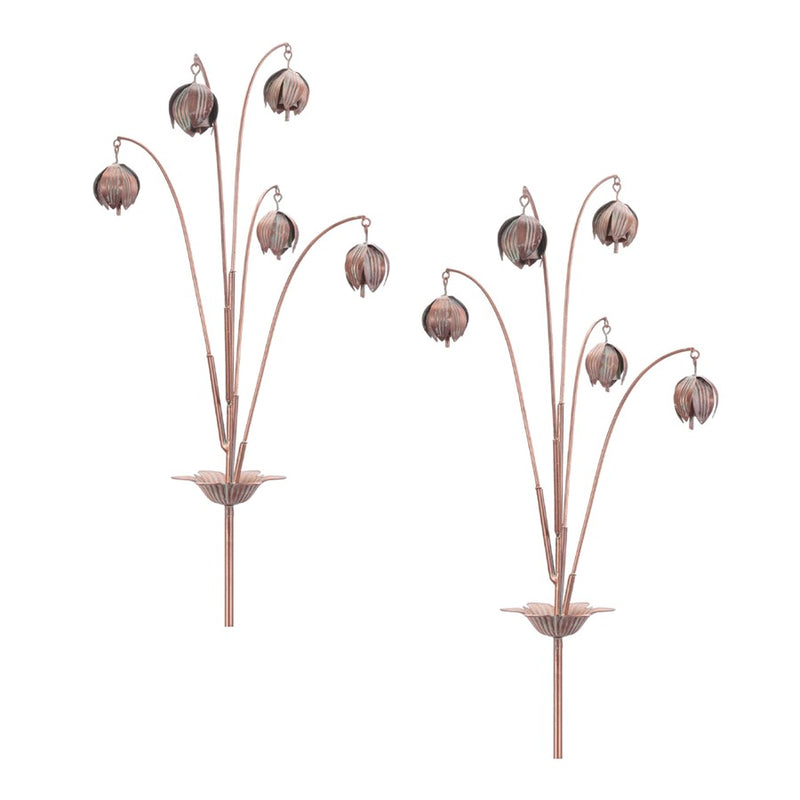 Melrose Iron Floral Spray Garden Stake (Set of 2), Brown/Green