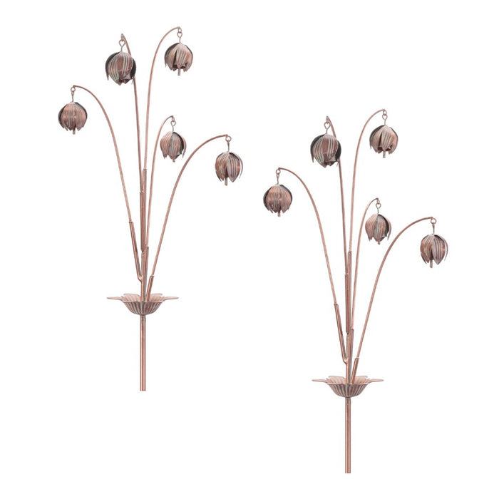 Melrose Iron Floral Spray Garden Stake (Set of 2), Brown/Green