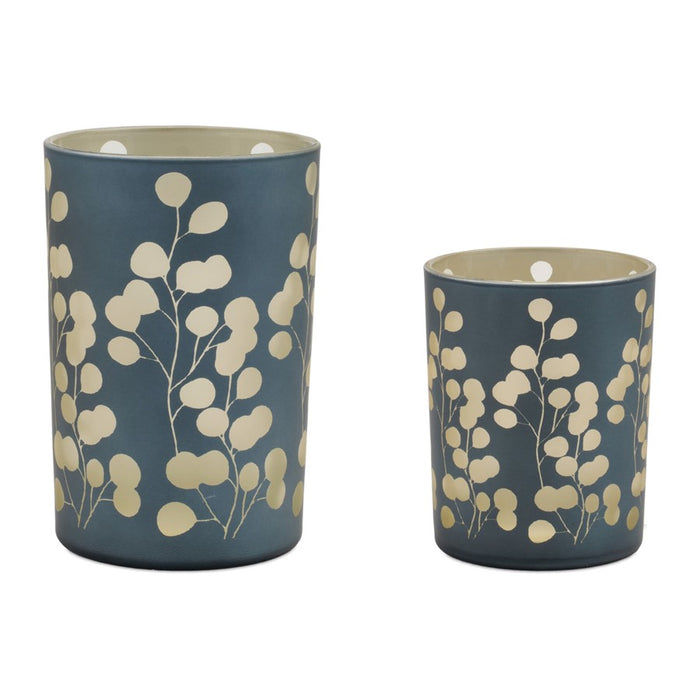 Melrose Frosted Foliage Candle Holder (Set of 2), Green - 96119DS