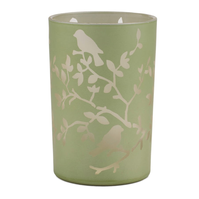 Melrose Frosted Floral Bird Candle Holder (Set of 2), Green