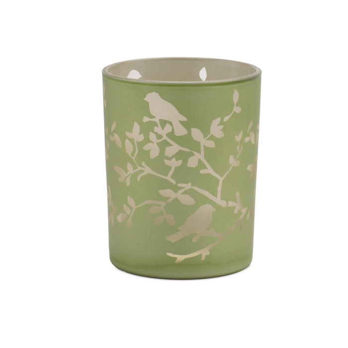 Melrose Frosted Floral Bird Candle Holder (Set of 2), Green