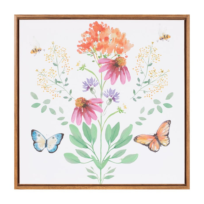 Melrose Framed Floral & Butterfly Wall Art 15.5"SQ, Red/White/Green - 96153DS