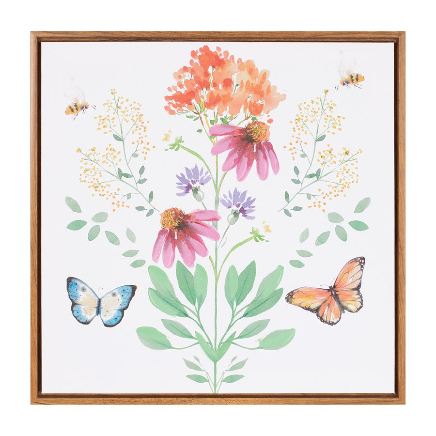 Melrose Framed Floral & Butterfly Wall Art 15.5"SQ, Red/White/Green - 96153DS