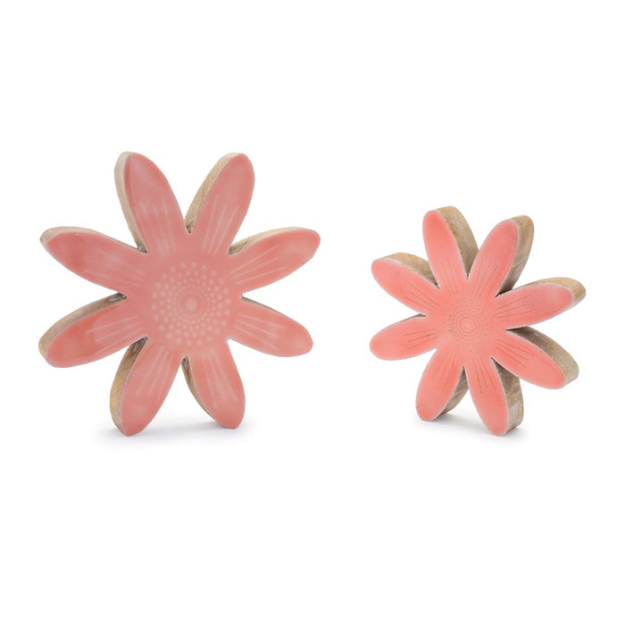 Melrose Mango Wood Flower Decor (Set of 2), Pink/Beige - 96197DS